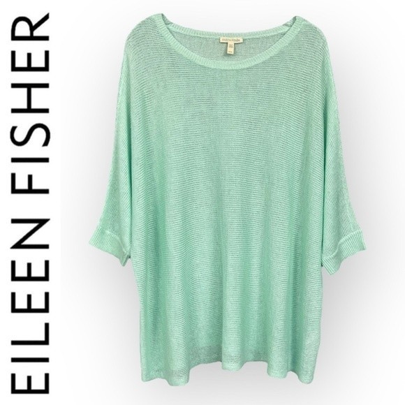 Eileen Fisher Organic Linen Open Knit Top M Boxy Slouchy Dolman Sleeve Sweeter - Picture 3 of 15